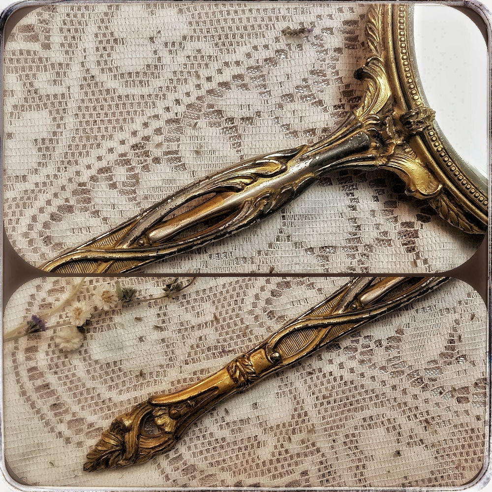 SOLD Antique Art Deco vanity mirror w/ amethyst - Picture 6 of 8